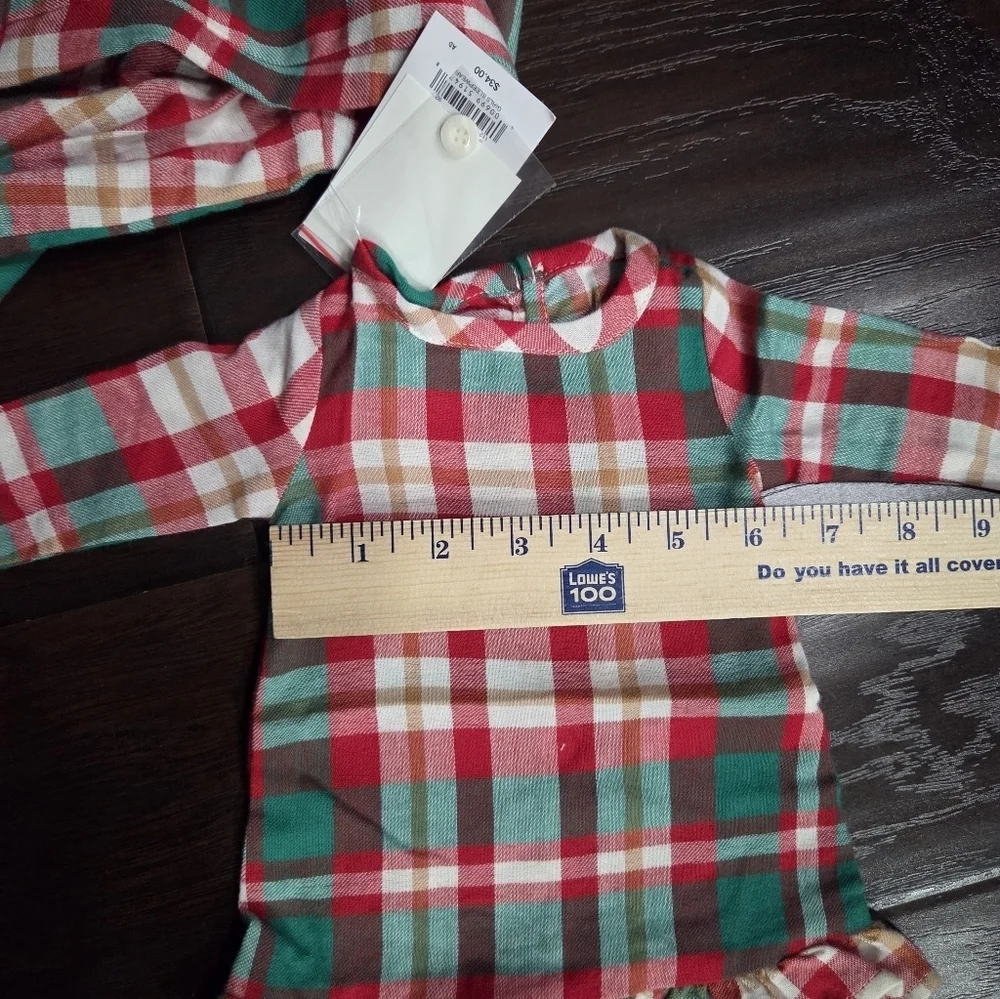 New Girls Plaid Christmas Nightgown With Matching Doll Gown Size 10-12